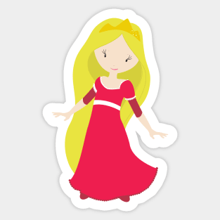 Cute Princess, Crown, Blonde Hair, Red Dress Sticker